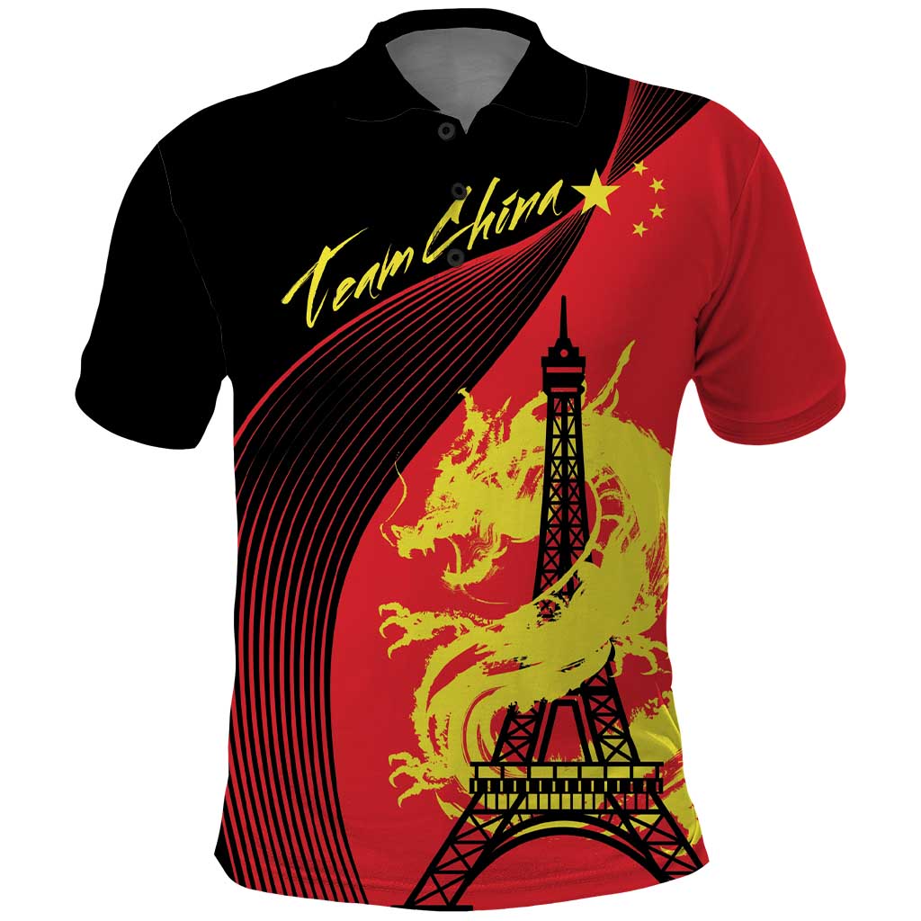 Personalized China Summer Sport Polo Shirt Dragon With Eiffel Tower Go Paris 2024 LT9