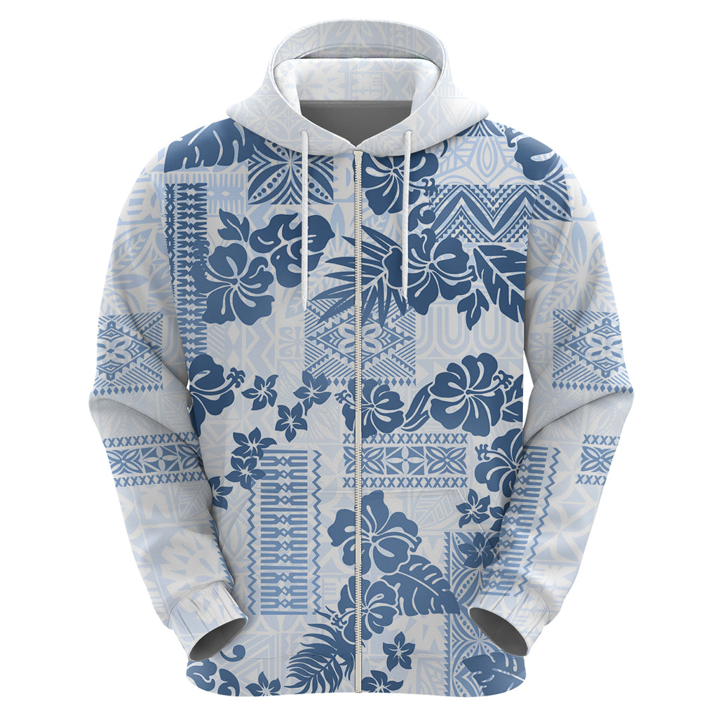 Vintage Hawaii Hoodie Hibiscus Tapa Tribal With Hawaiian Quilt Pattern Blue LT9