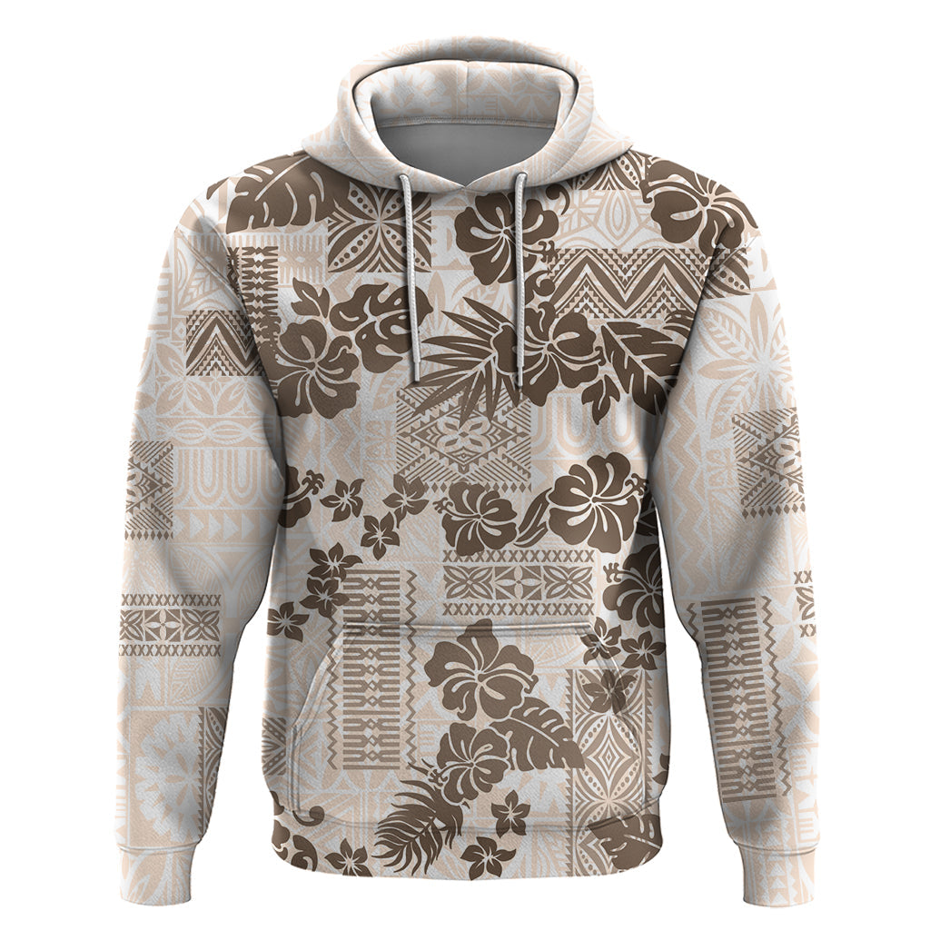 Vintage Hawaii Hoodie Hibiscus Tapa Tribal With Hawaiian Quilt Pattern Gold LT9