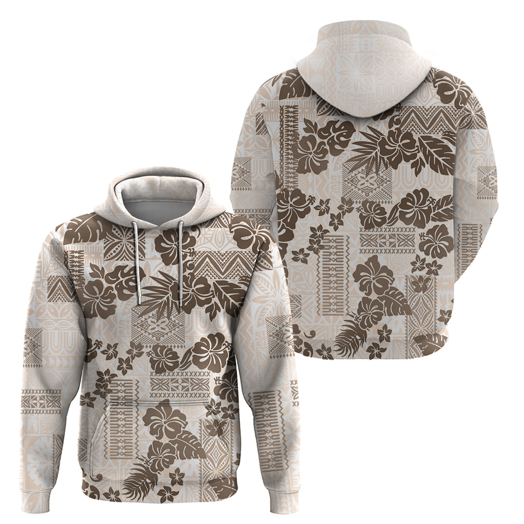 Vintage Hawaii Hoodie Hibiscus Tapa Tribal With Hawaiian Quilt Pattern Gold LT9