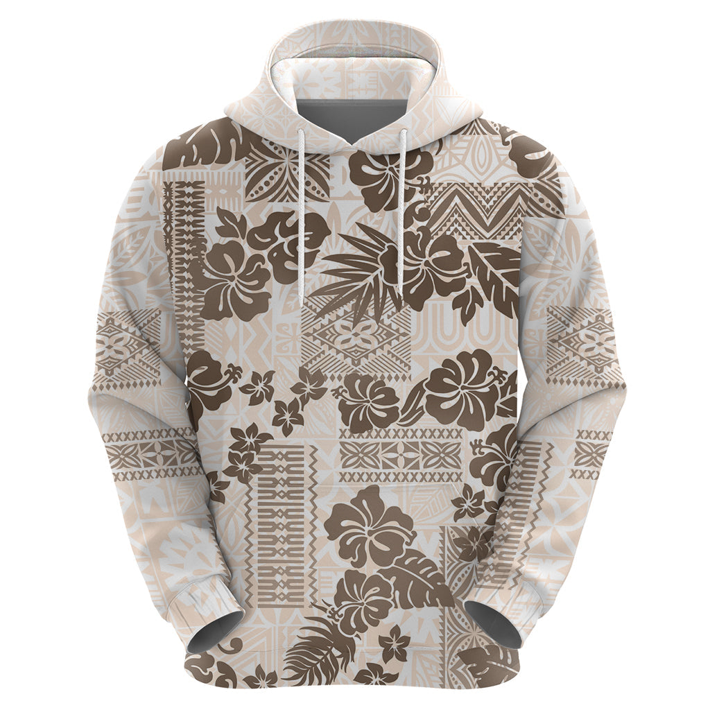 Vintage Hawaii Hoodie Hibiscus Tapa Tribal With Hawaiian Quilt Pattern Gold LT9