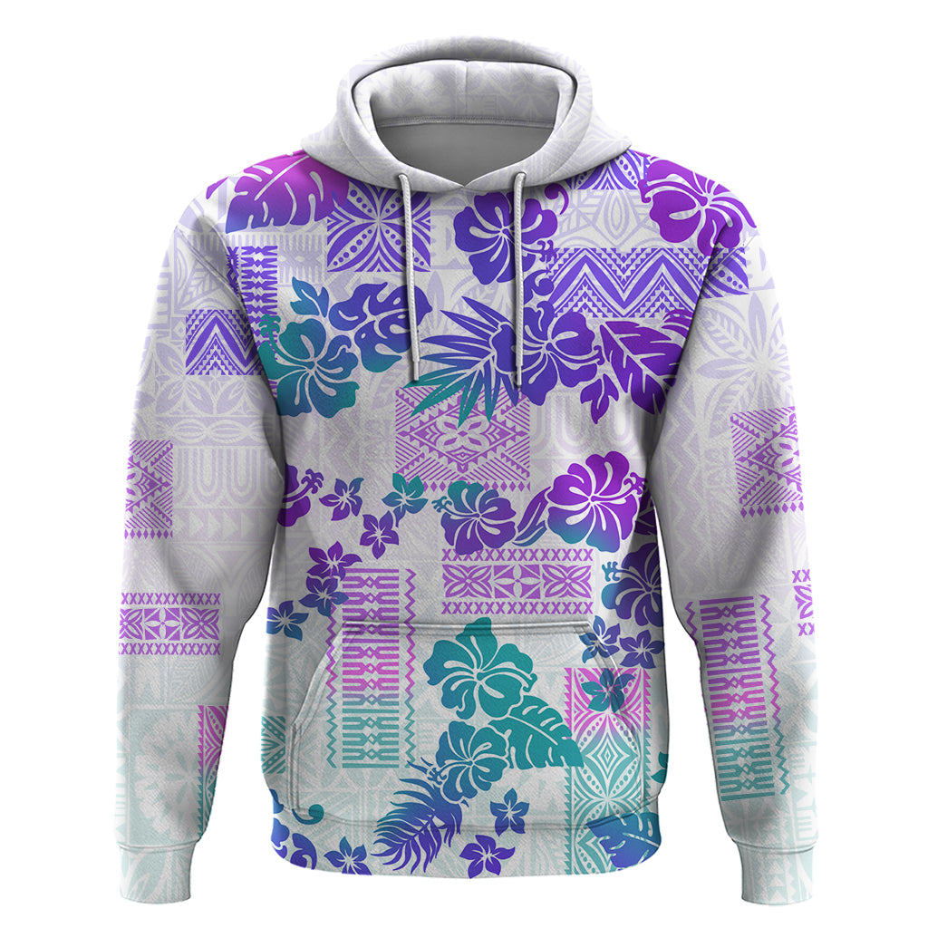 Vintage Hawaii Hoodie Hibiscus Tapa Tribal With Hawaiian Quilt Pattern Purple LT9