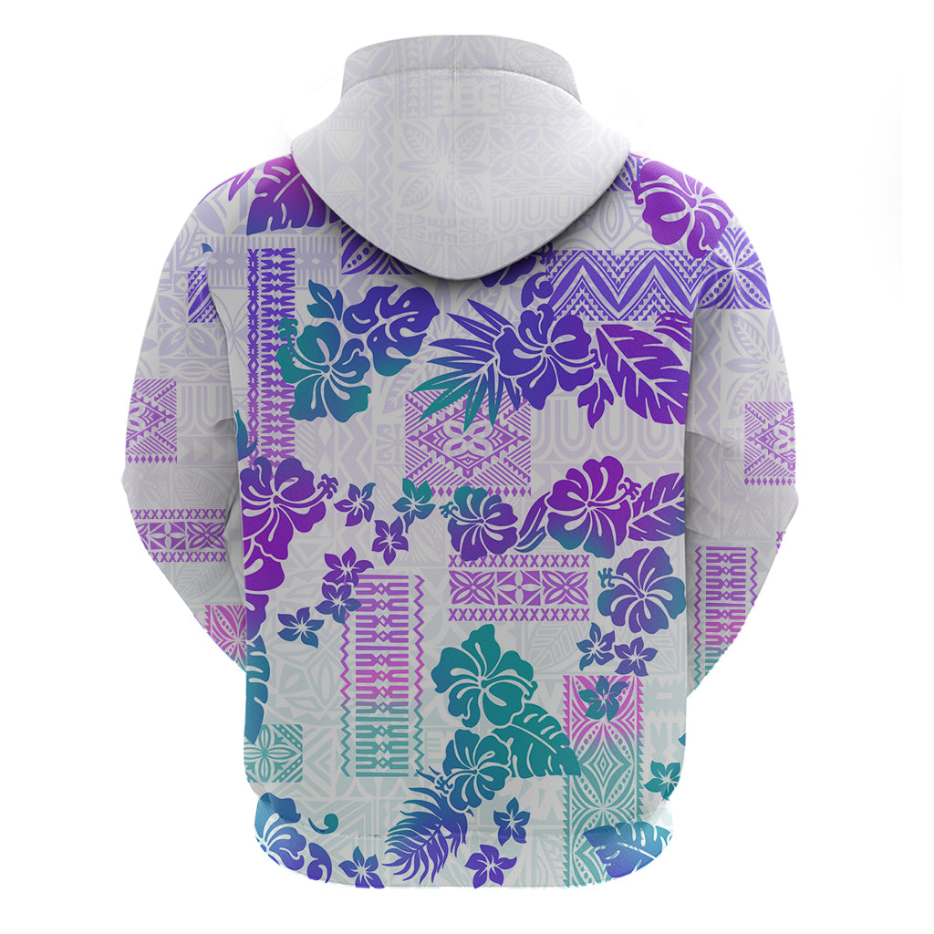 Vintage Hawaii Hoodie Hibiscus Tapa Tribal With Hawaiian Quilt Pattern Purple LT9