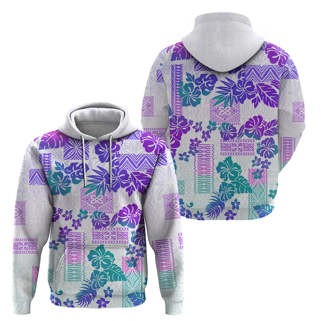 Vintage Hawaii Hoodie Hibiscus Tapa Tribal With Hawaiian Quilt Pattern Purple LT9