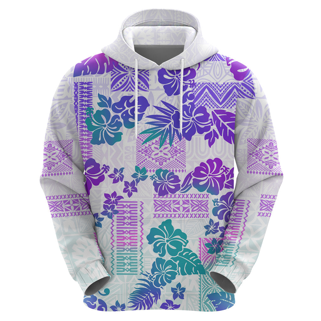 Vintage Hawaii Hoodie Hibiscus Tapa Tribal With Hawaiian Quilt Pattern Purple LT9