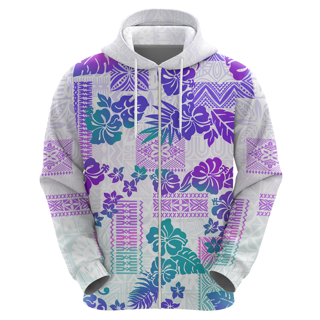 Vintage Hawaii Hoodie Hibiscus Tapa Tribal With Hawaiian Quilt Pattern Purple LT9