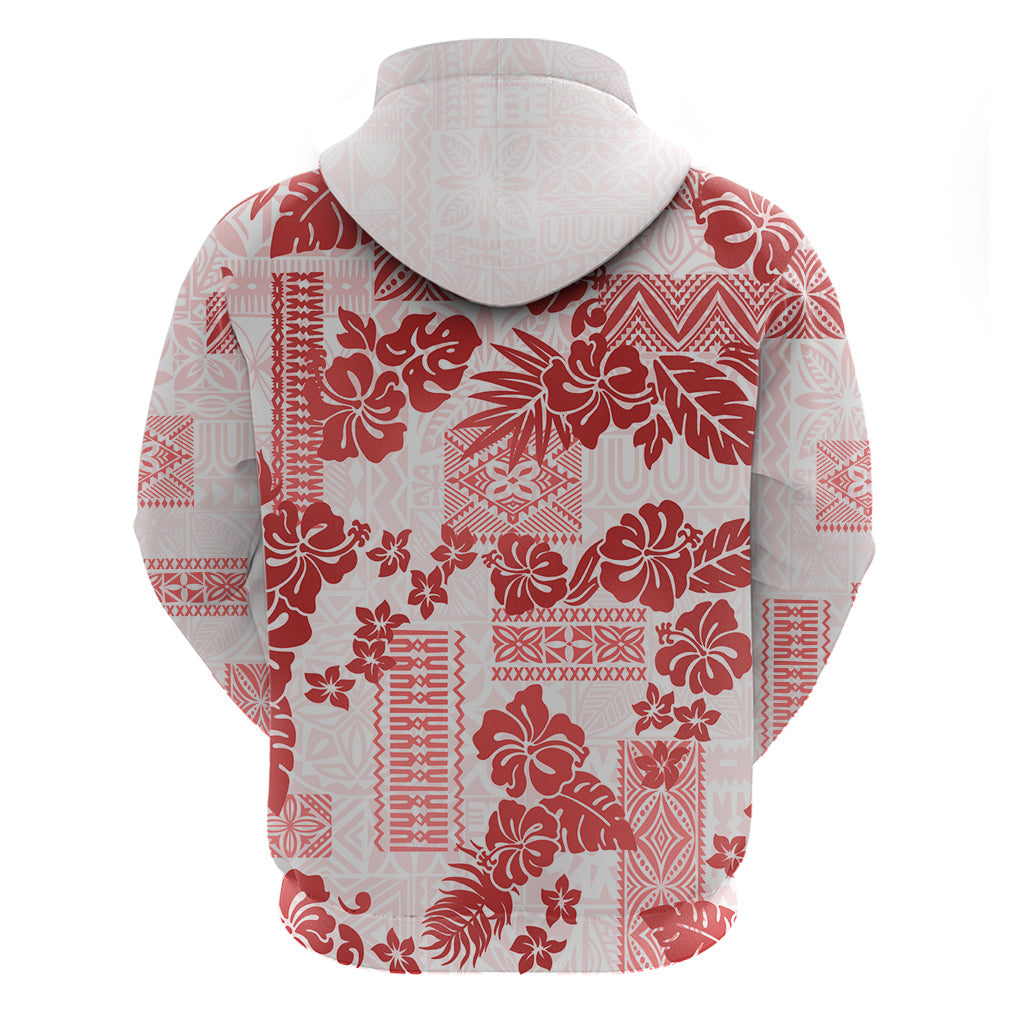 Vintage Hawaii Hoodie Hibiscus Tapa Tribal With Hawaiian Quilt Pattern Red LT9