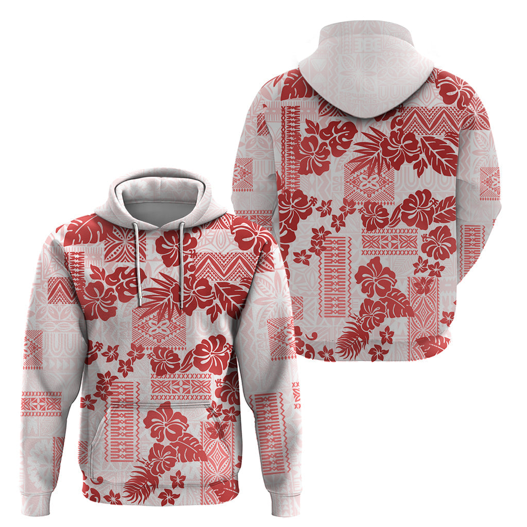 Vintage Hawaii Hoodie Hibiscus Tapa Tribal With Hawaiian Quilt Pattern Red LT9