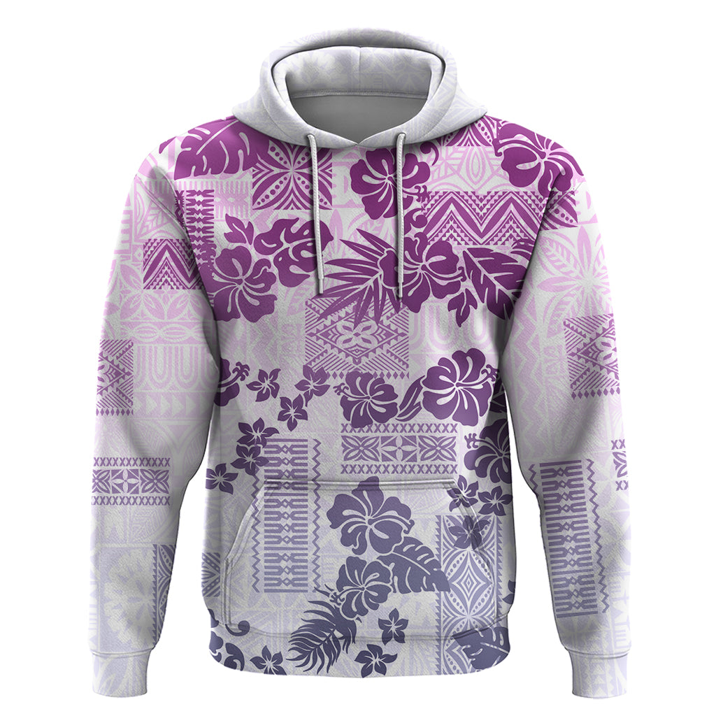 Vintage Hawaii Hoodie Hibiscus Tapa Tribal With Hawaiian Quilt Pattern Violet LT9