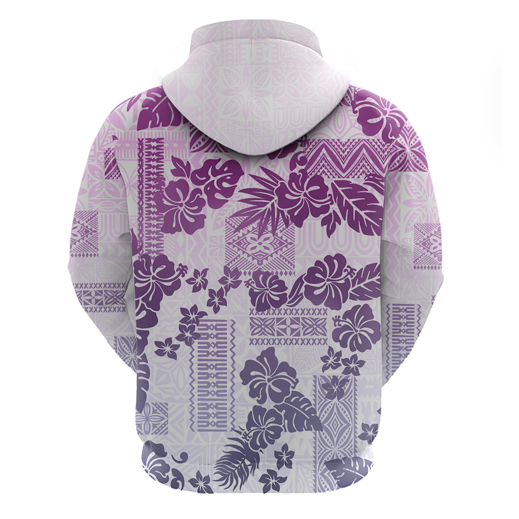 Vintage Hawaii Hoodie Hibiscus Tapa Tribal With Hawaiian Quilt Pattern Violet LT9