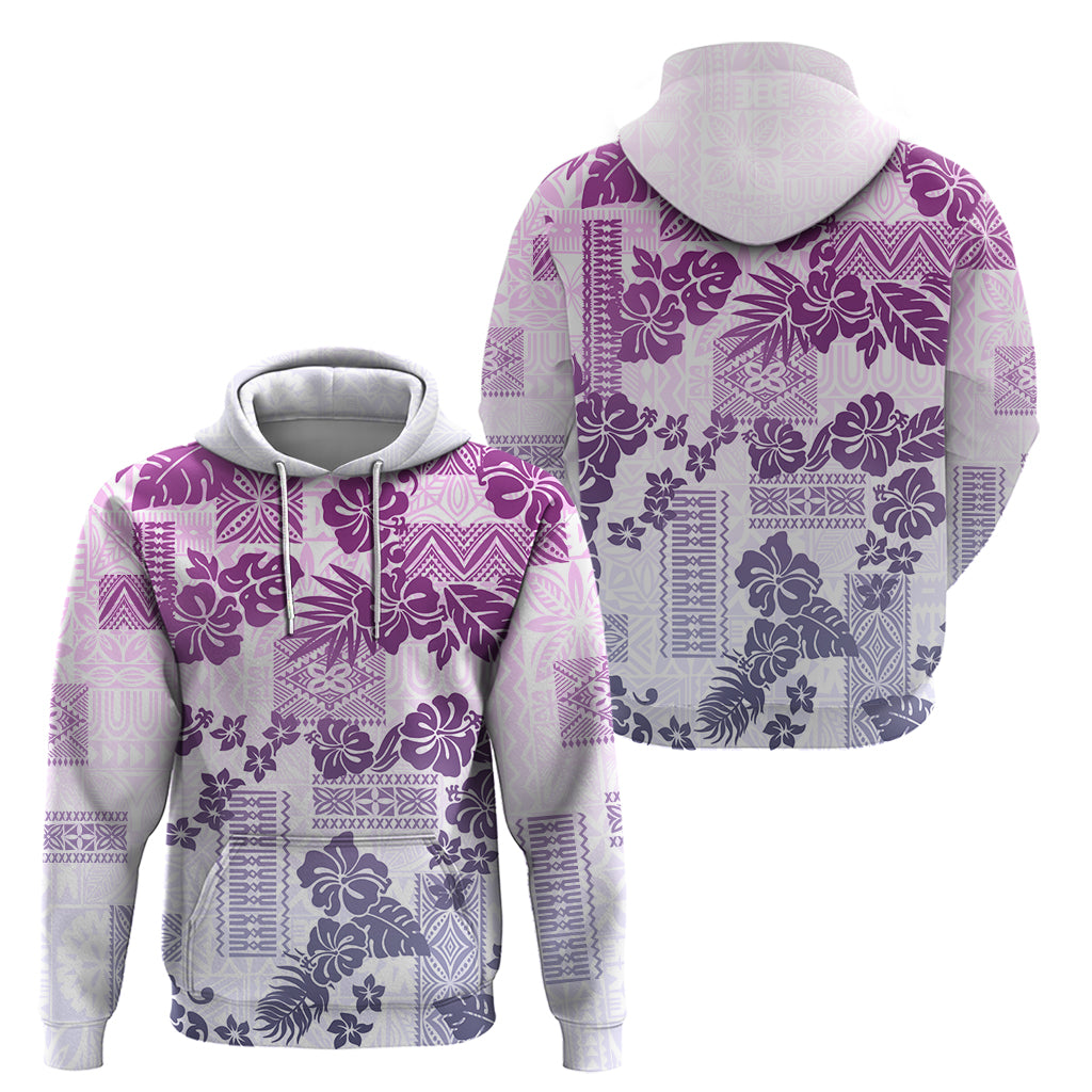Vintage Hawaii Hoodie Hibiscus Tapa Tribal With Hawaiian Quilt Pattern Violet LT9