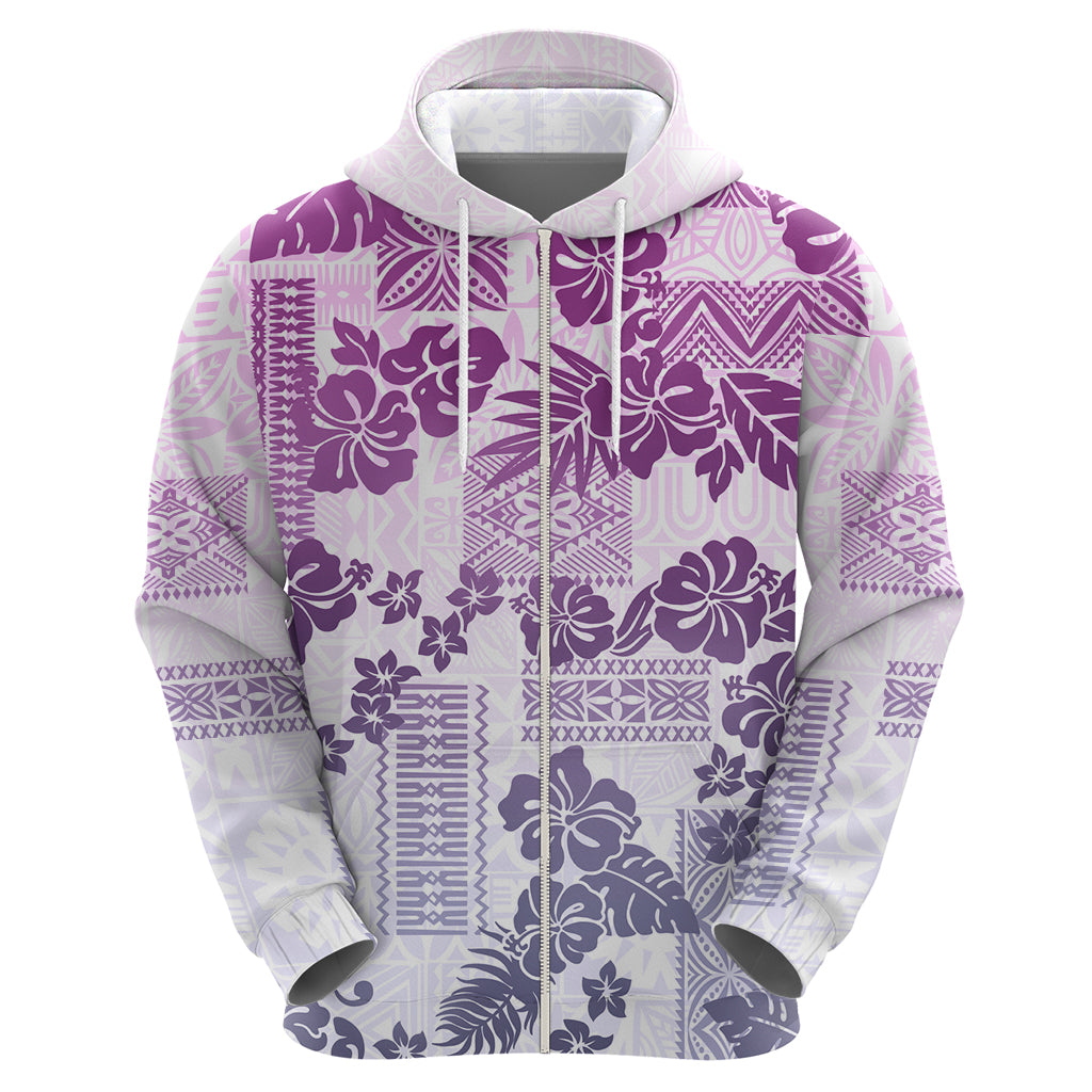 Vintage Hawaii Hoodie Hibiscus Tapa Tribal With Hawaiian Quilt Pattern Violet LT9