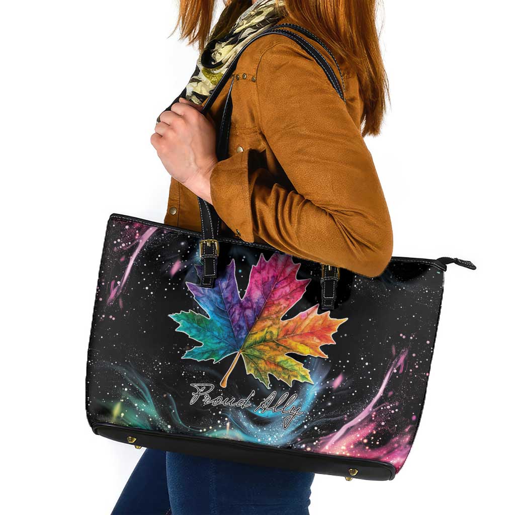 Rainbow Maple Leaf Leather Tote Bag Canada Pride Show Your Colors LT9