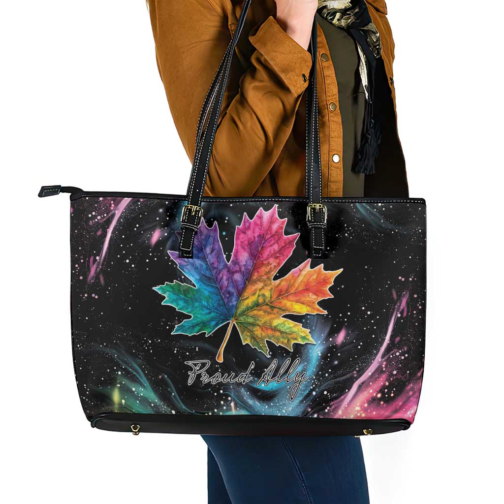 Rainbow Maple Leaf Leather Tote Bag Canada Pride Show Your Colors LT9
