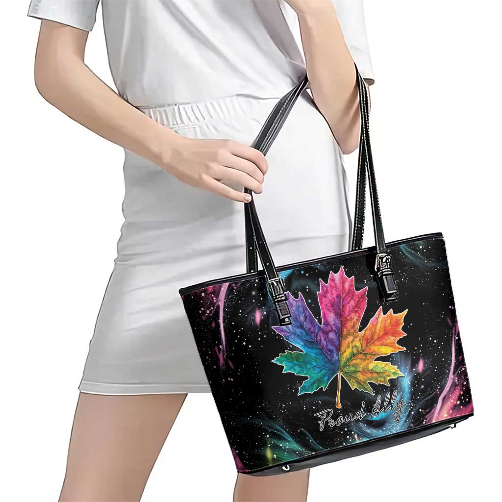 Rainbow Maple Leaf Leather Tote Bag Canada Pride Show Your Colors LT9