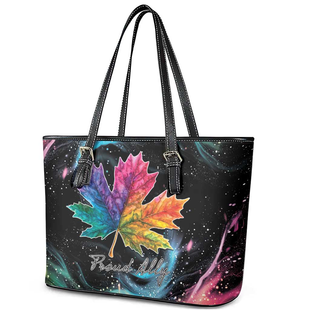 Rainbow Maple Leaf Leather Tote Bag Canada Pride Show Your Colors LT9