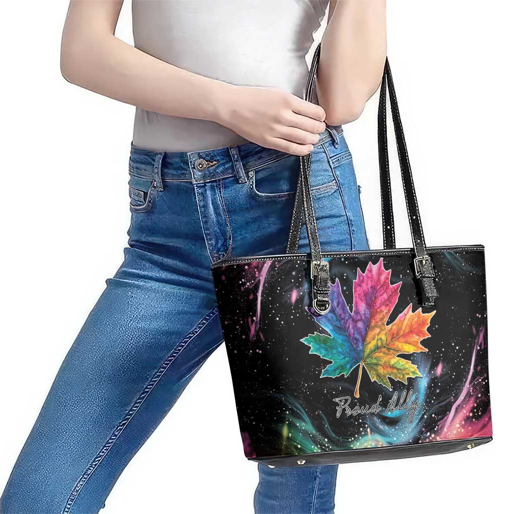 Rainbow Maple Leaf Leather Tote Bag Canada Pride Show Your Colors LT9