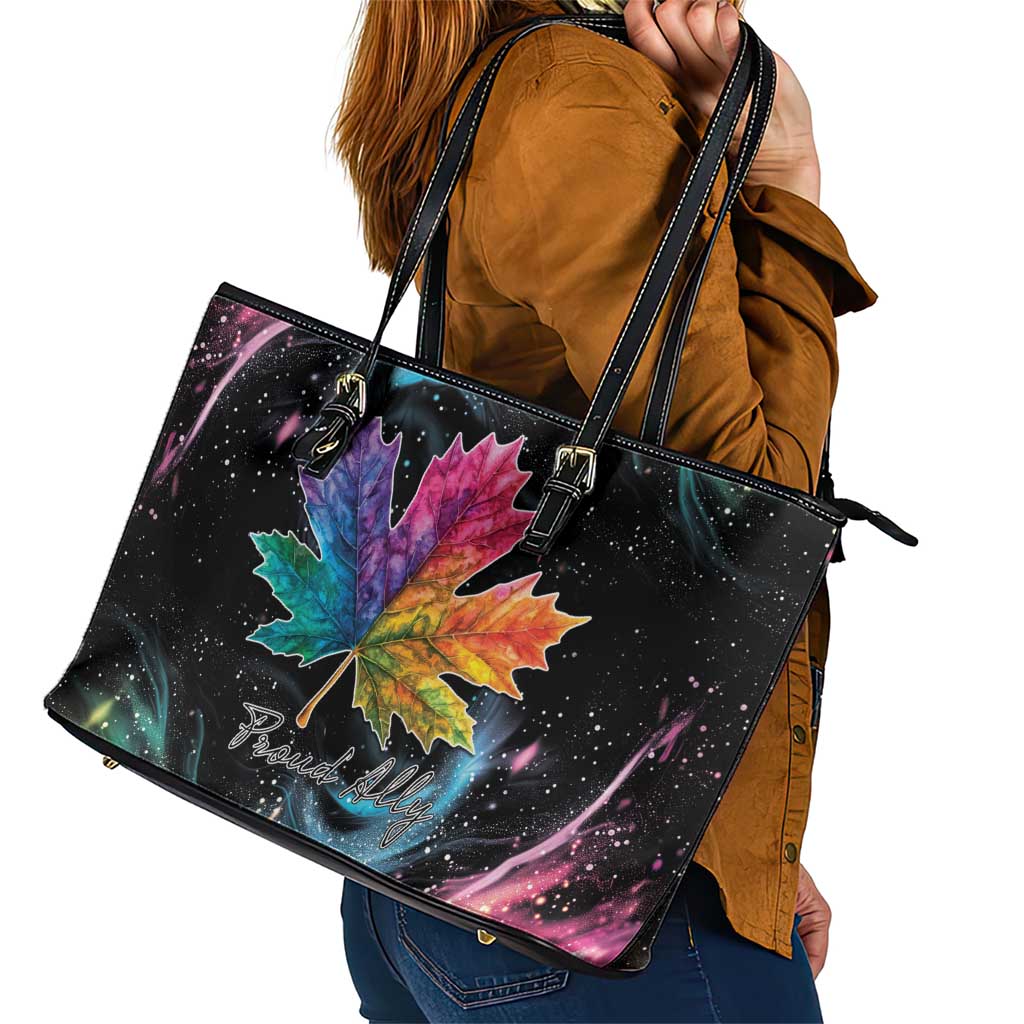 Rainbow Maple Leaf Leather Tote Bag Canada Pride Show Your Colors LT9