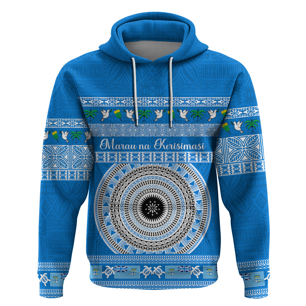 Personalised Fiji Marau Na Kerisimasi Hoodie Merry Christmas Tapa Pattern Blue Style LT9