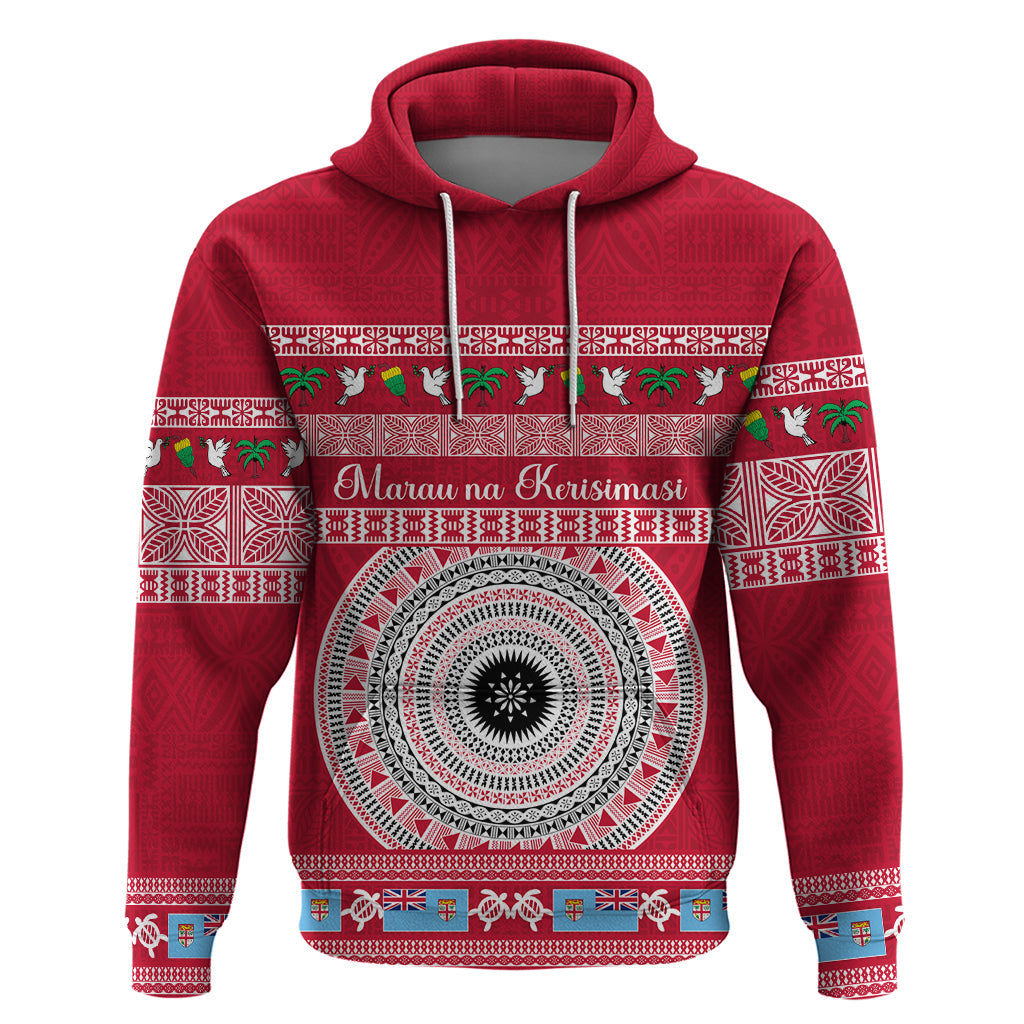 Personalised Fiji Marau Na Kerisimasi Hoodie Merry Christmas Tapa Pattern Red Style LT9