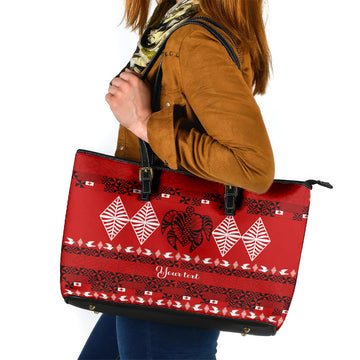 Personalised Tonga Kilisimasi Fiefia Leather Tote Bag Merry Christmas with Turtle Ngatu Pattern LT9