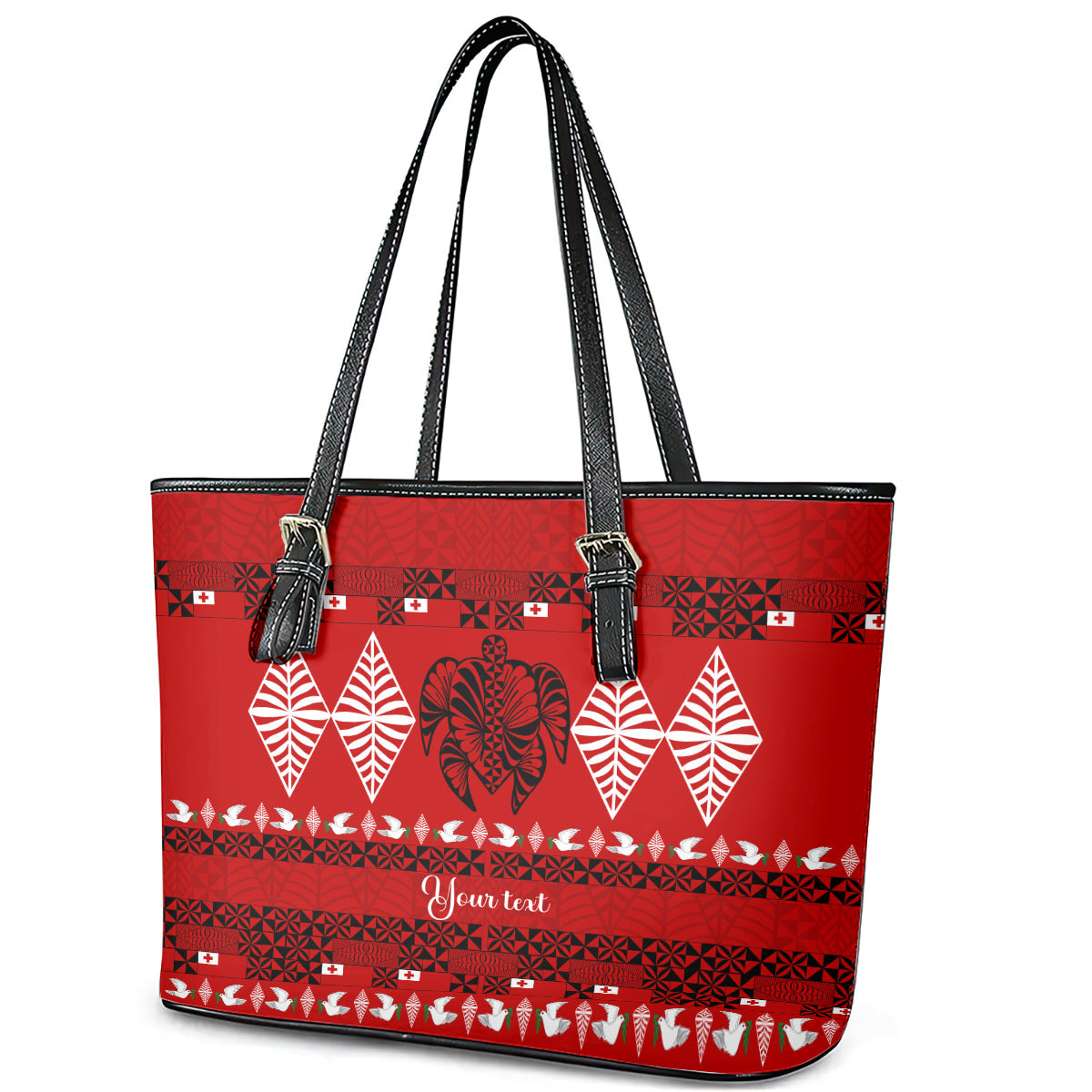 Personalised Tonga Kilisimasi Fiefia Leather Tote Bag Merry Christmas with Turtle Ngatu Pattern LT9
