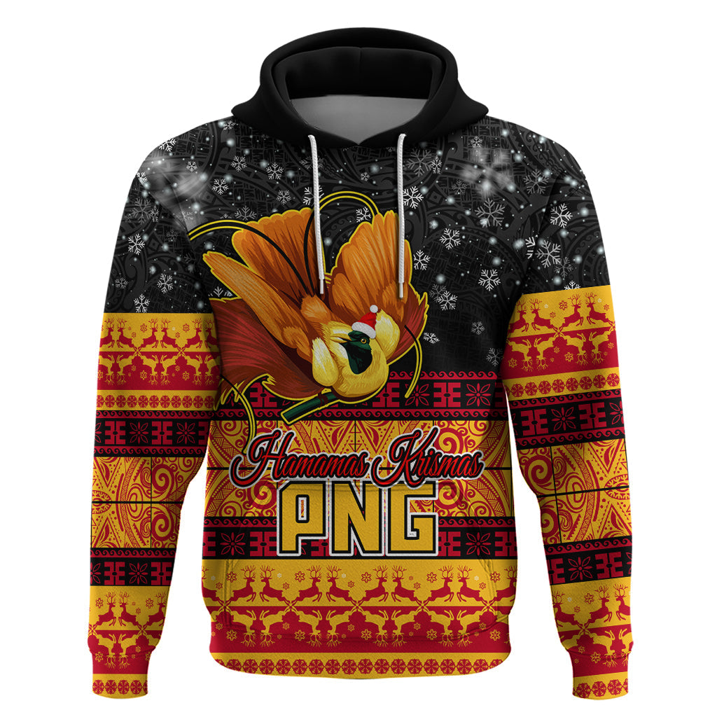 PNG Hamamas Krismas Hoodie Papua New Guinea Bird Of Paradise Merry Christmas Black Style LT9