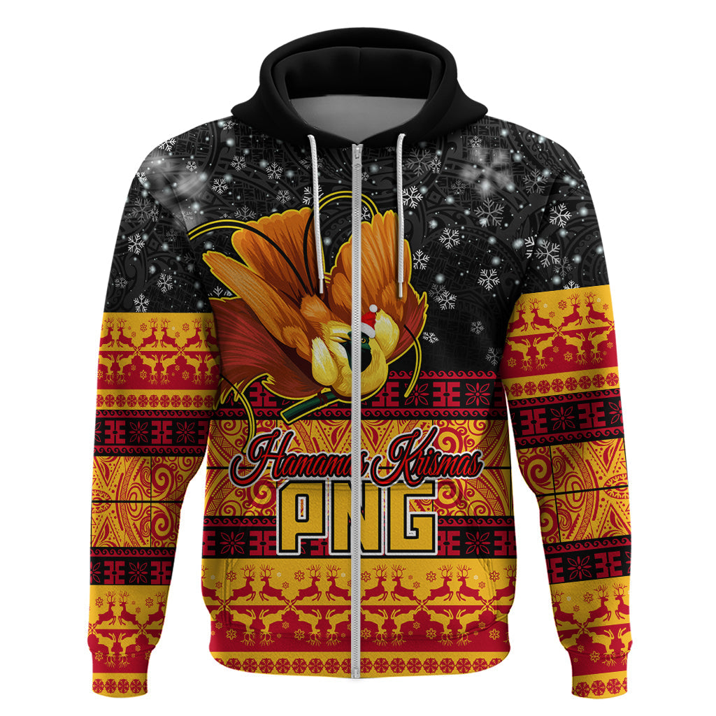 PNG Hamamas Krismas Hoodie Papua New Guinea Bird Of Paradise Merry Christmas Black Style LT9