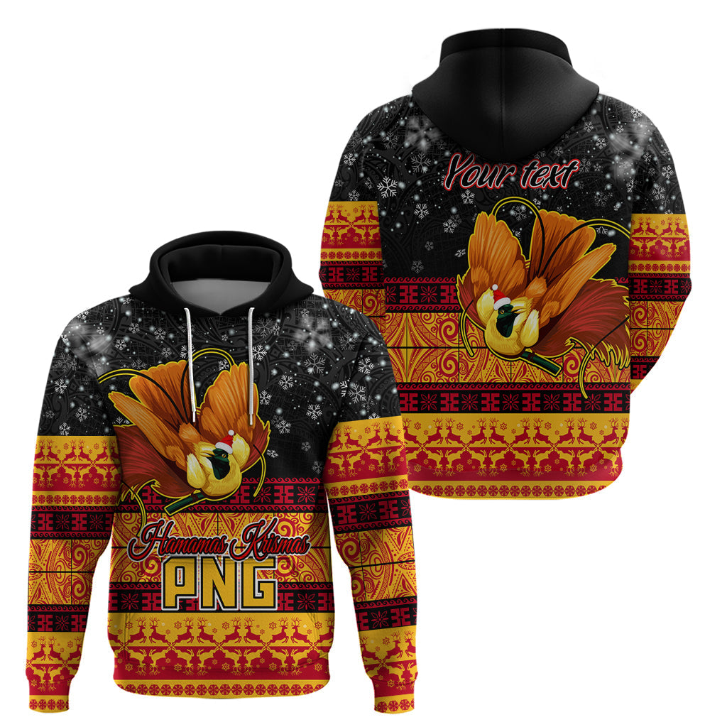 Personalised PNG Hamamas Krismas Hoodie Papua New Guinea Bird Of Paradise Merry Christmas Black Style LT9
