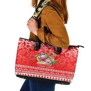 Personalised Hawaii Mele Kalikimaka Leather Tote Bag Santa Beach Merry Christmas LT9