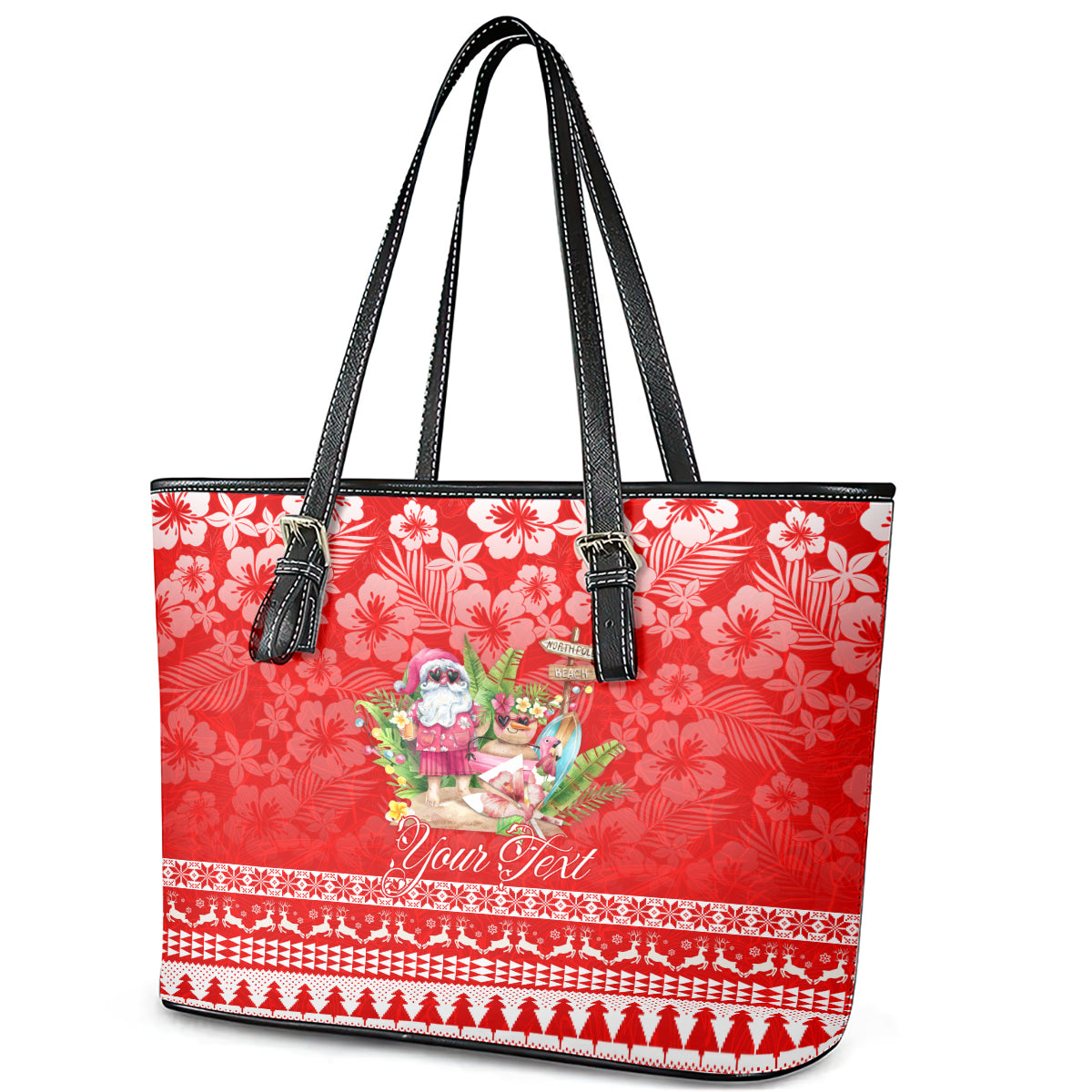 Personalised Hawaii Mele Kalikimaka Leather Tote Bag Santa Beach Merry Christmas LT9