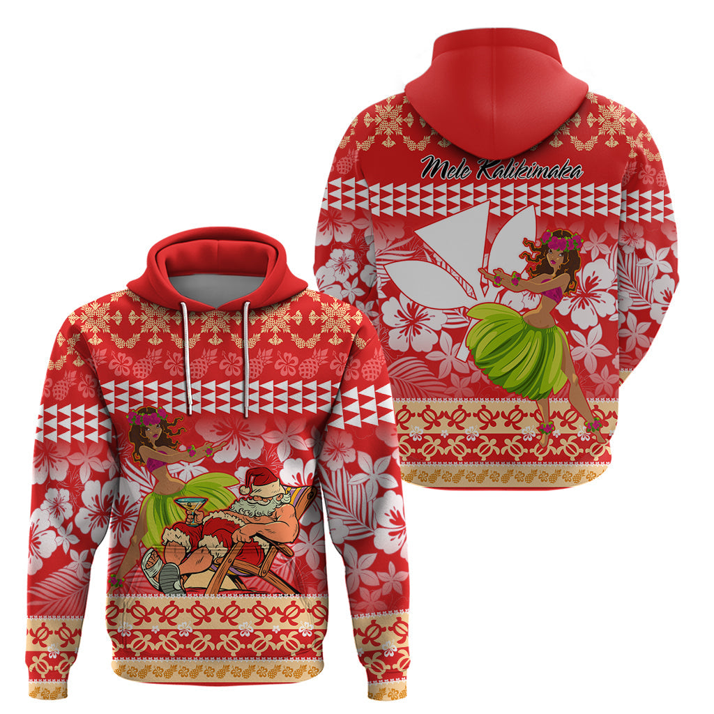 Hawaii Mele Kalikimaka Hoodie Santa Claus and Hula Dancing Merry Christmas LT9