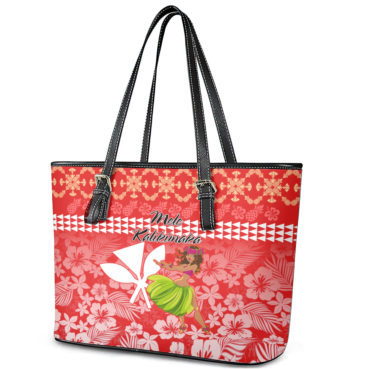 Hawaii Mele Kalikimaka Leather Tote Bag Santa Claus and Hula Dancing Merry Christmas LT9