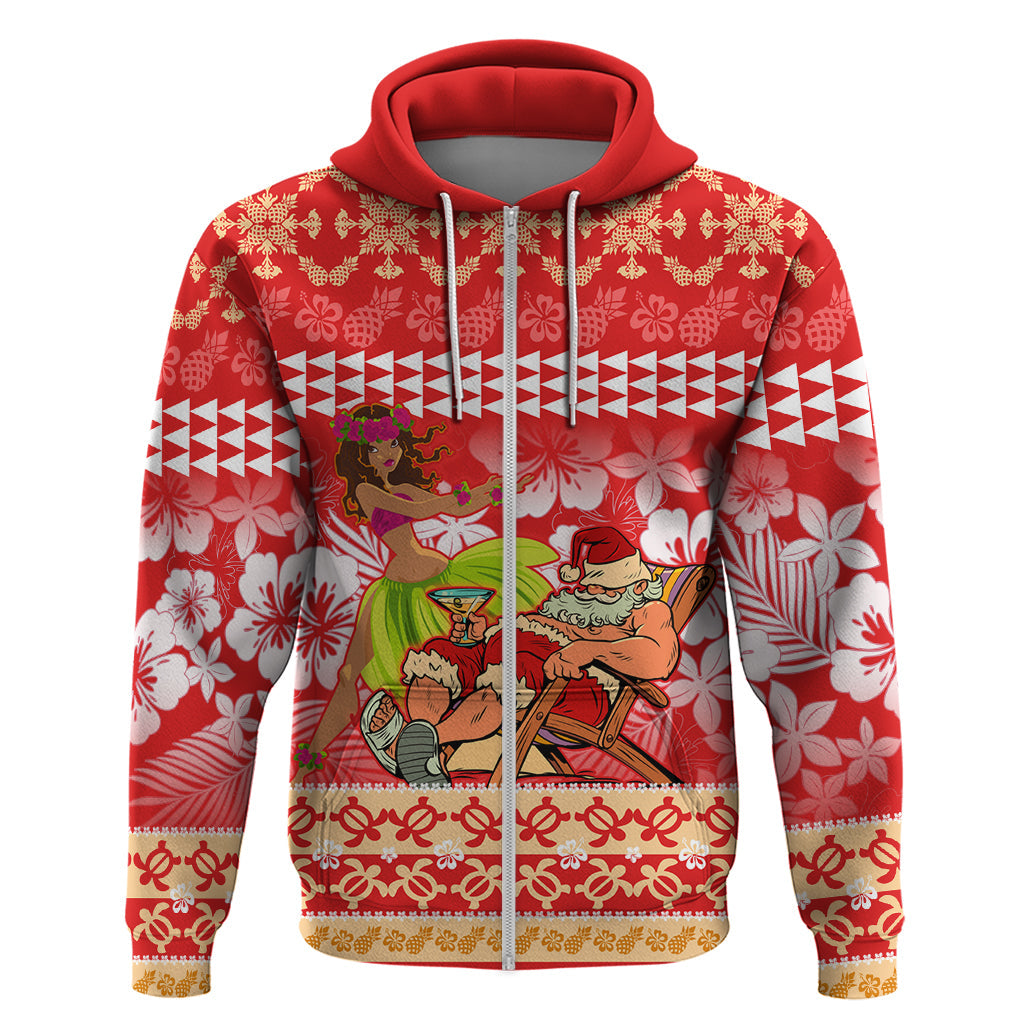 Personalised Hawaii Mele Kalikimaka Hoodie Santa Claus and Hula Dancing Merry Christmas LT9