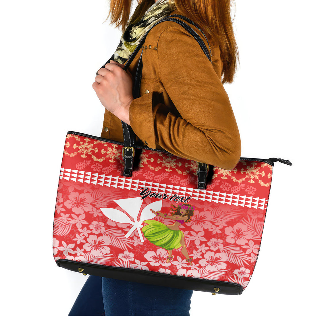 Personalised Hawaii Mele Kalikimaka Leather Tote Bag Santa Claus and Hula Dancing Merry Christmas LT9
