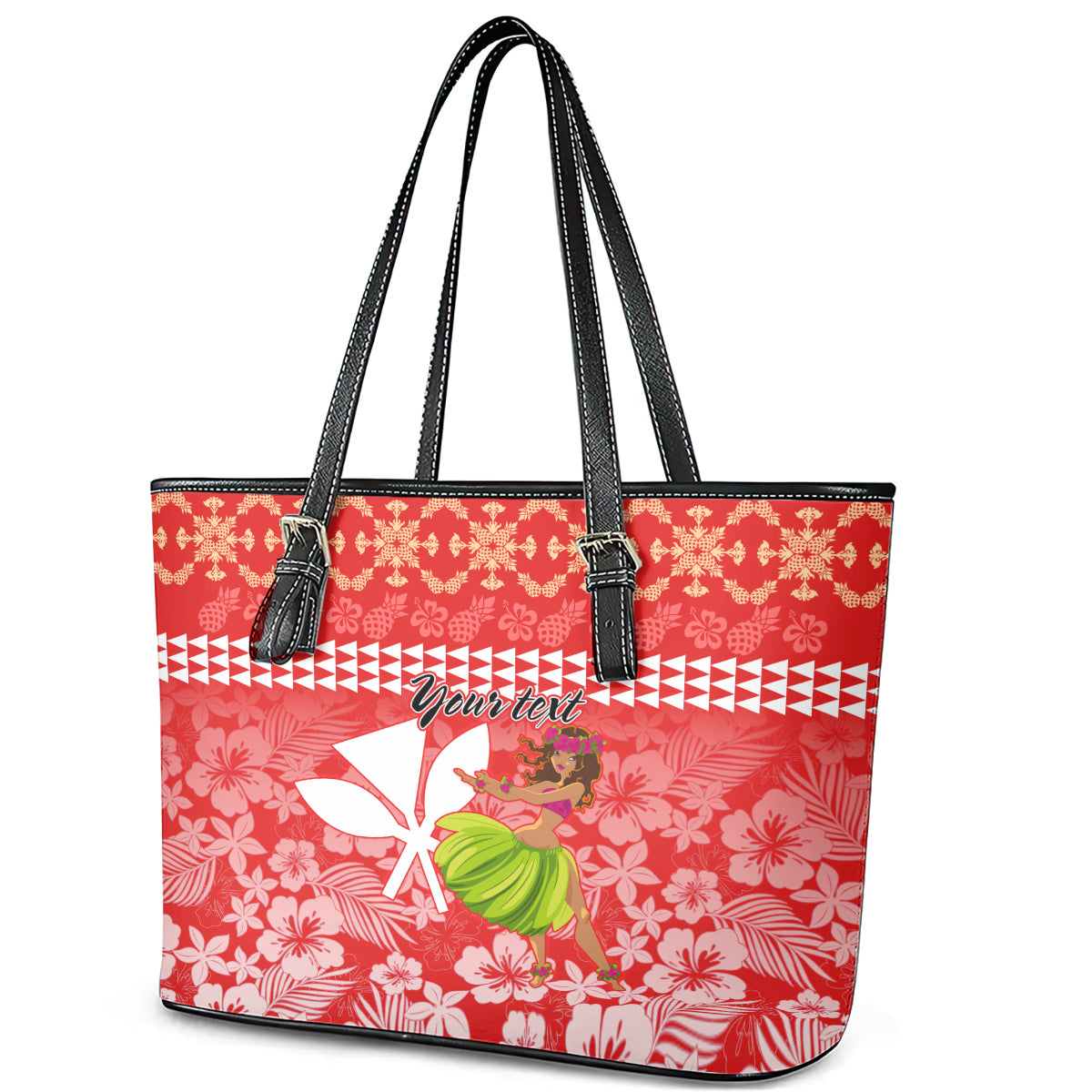 Personalised Hawaii Mele Kalikimaka Leather Tote Bag Santa Claus and Hula Dancing Merry Christmas LT9