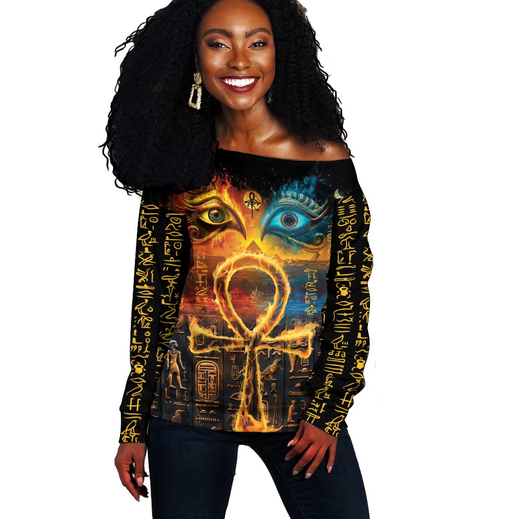 Eye of Ra and Eye of Horus Off Shoulder Sweater Power and Magic Ancient Egyptian Mythology LT9