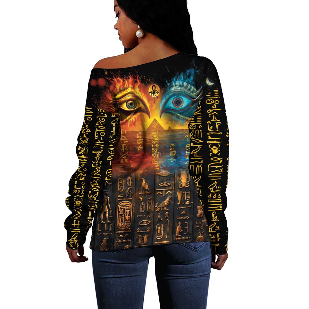 Eye of Ra and Eye of Horus Off Shoulder Sweater Power and Magic Ancient Egyptian Mythology LT9