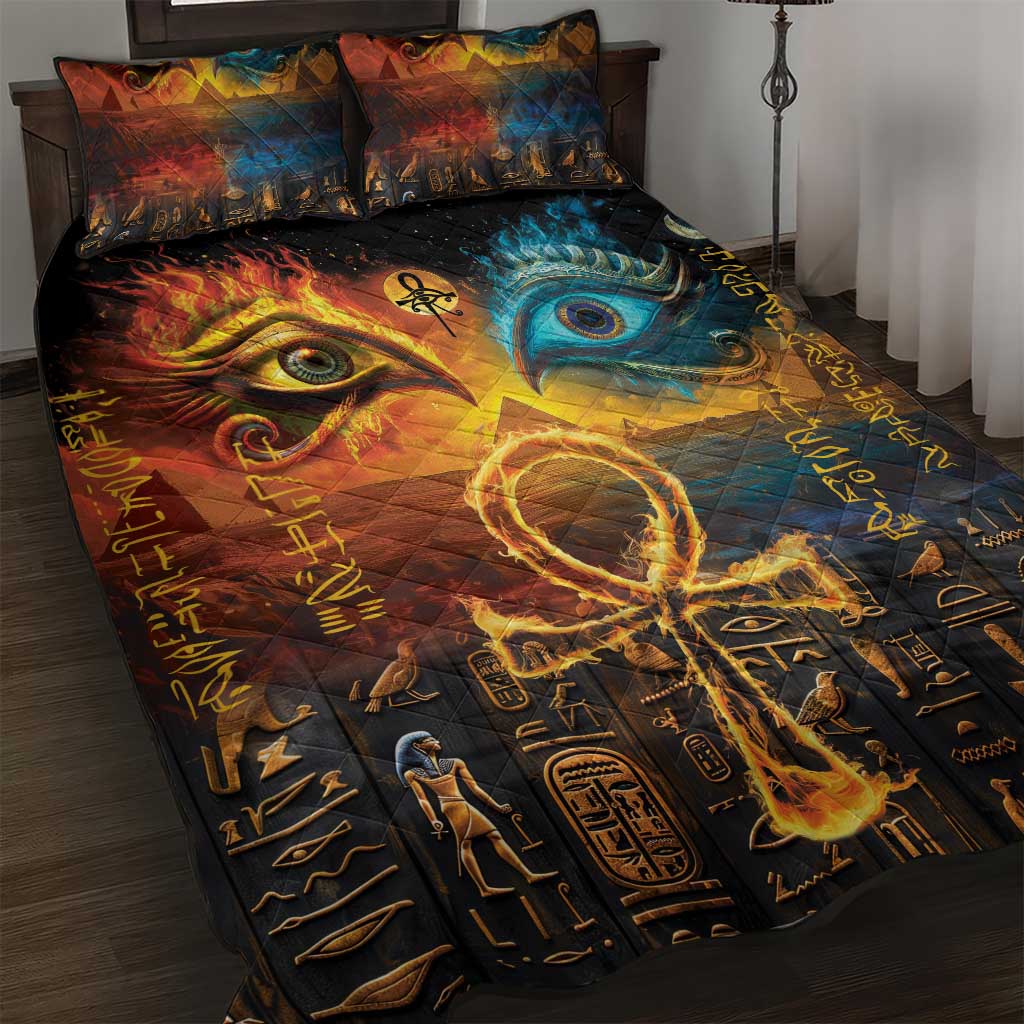 Eye of Ra and Eye of Horus Quilt Bed Set Power and Magic Ancient Egyptian Mythology LT9