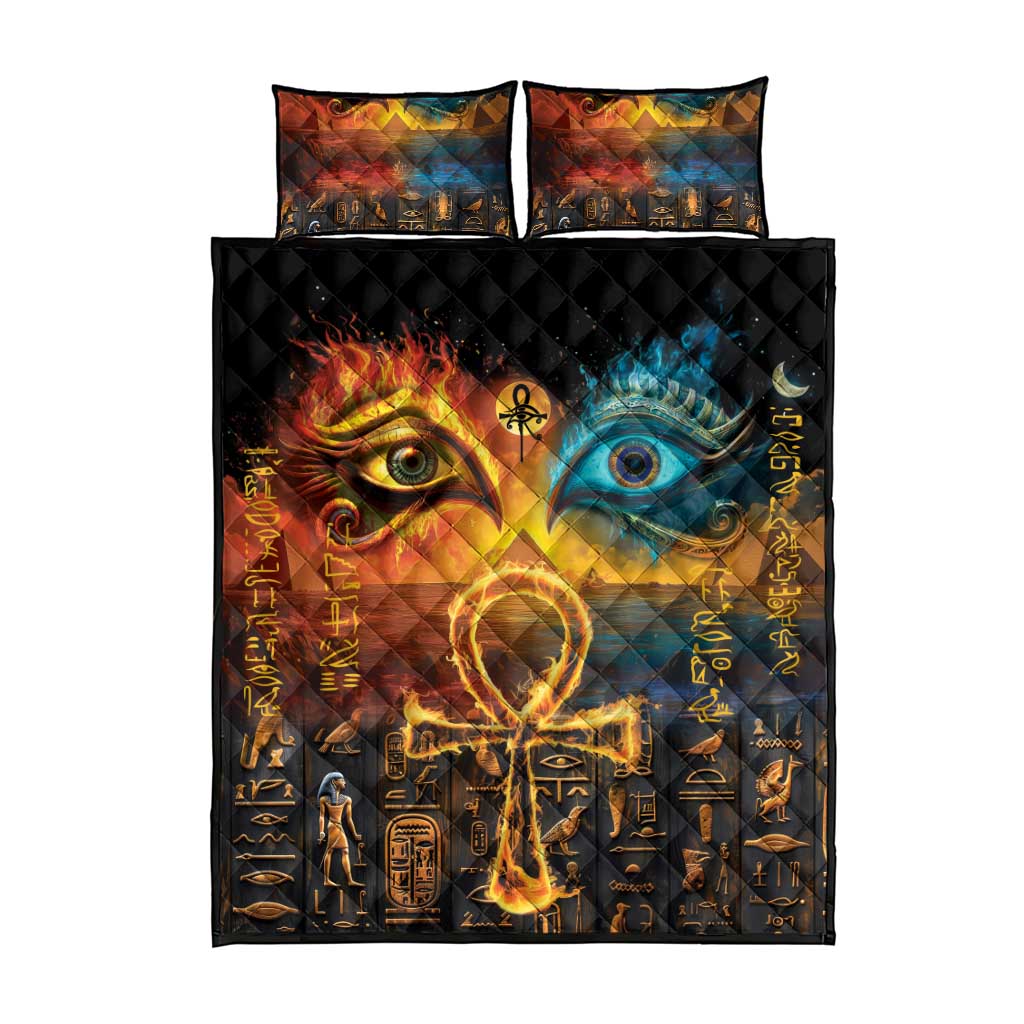 Eye of Ra and Eye of Horus Quilt Bed Set Power and Magic Ancient Egyptian Mythology LT9