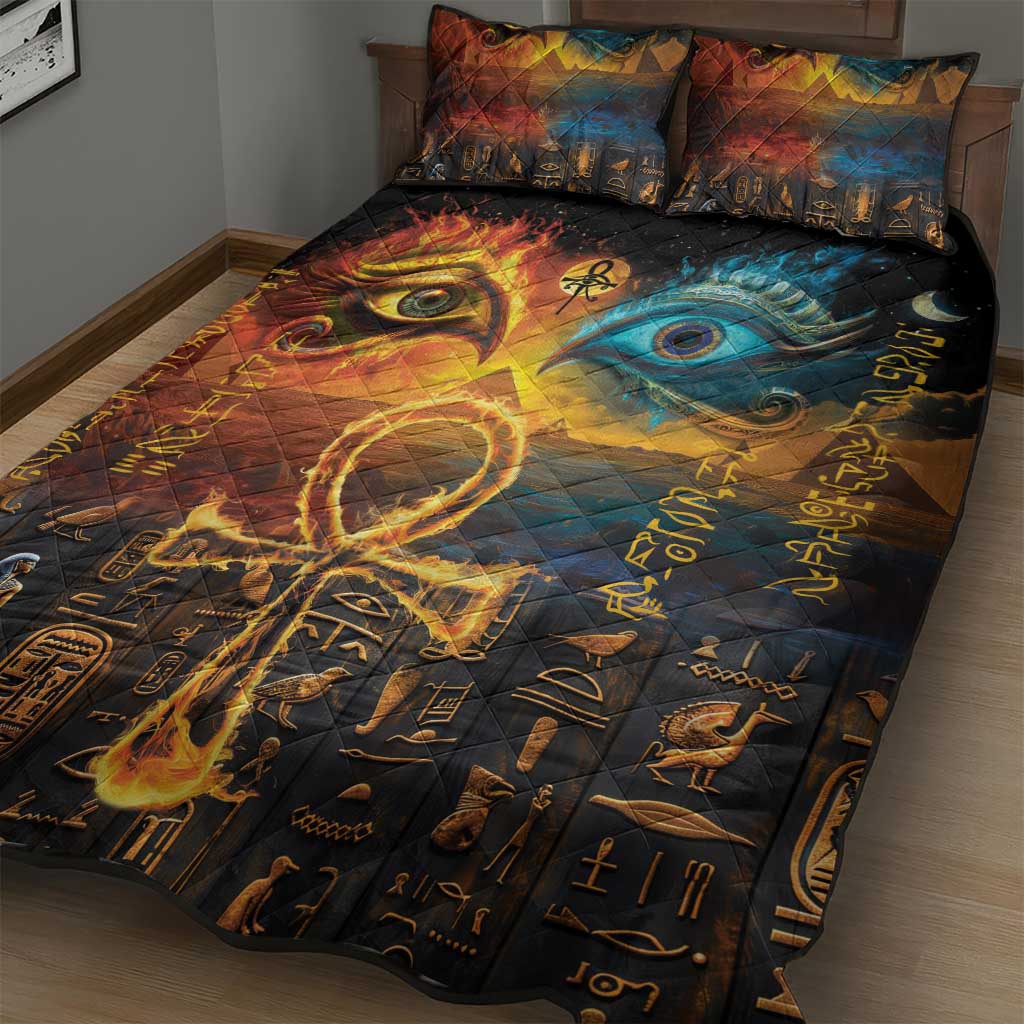 Eye of Ra and Eye of Horus Quilt Bed Set Power and Magic Ancient Egyptian Mythology LT9