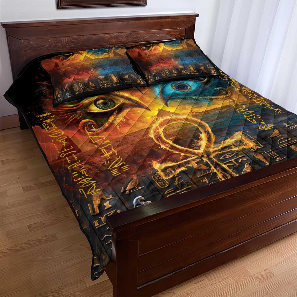 Eye of Ra and Eye of Horus Quilt Bed Set Power and Magic Ancient Egyptian Mythology LT9