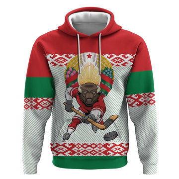 Belarus Ice Hockey Custom Hoodie With Bison Mascot Flag Style LT9