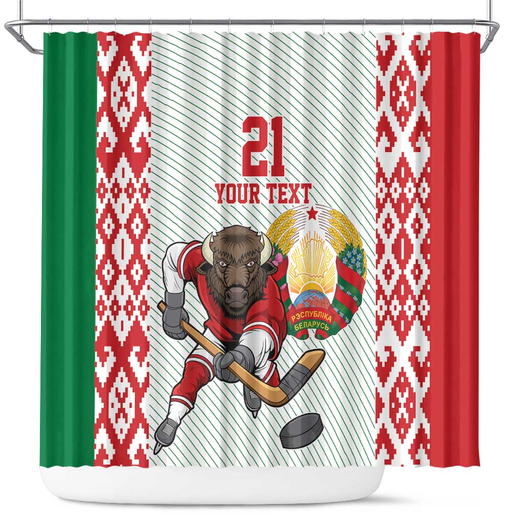 Belarus Ice Hockey Custom Shower Curtain With Bison Mascot Flag Style LT9
