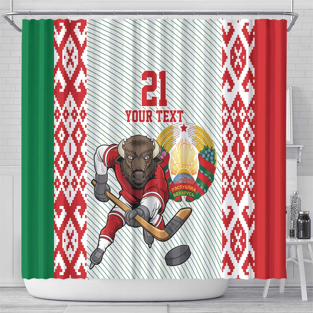 Belarus Ice Hockey Custom Shower Curtain With Bison Mascot Flag Style LT9