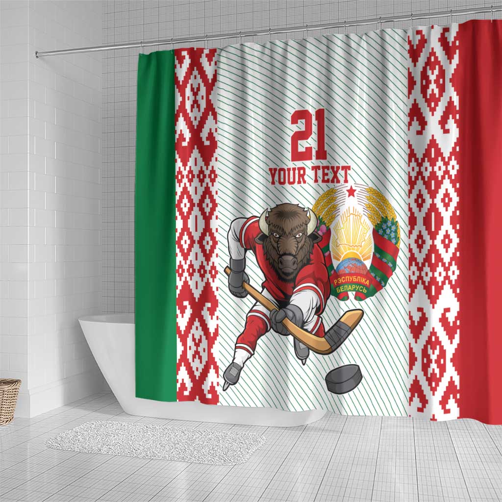 Belarus Ice Hockey Custom Shower Curtain With Bison Mascot Flag Style LT9