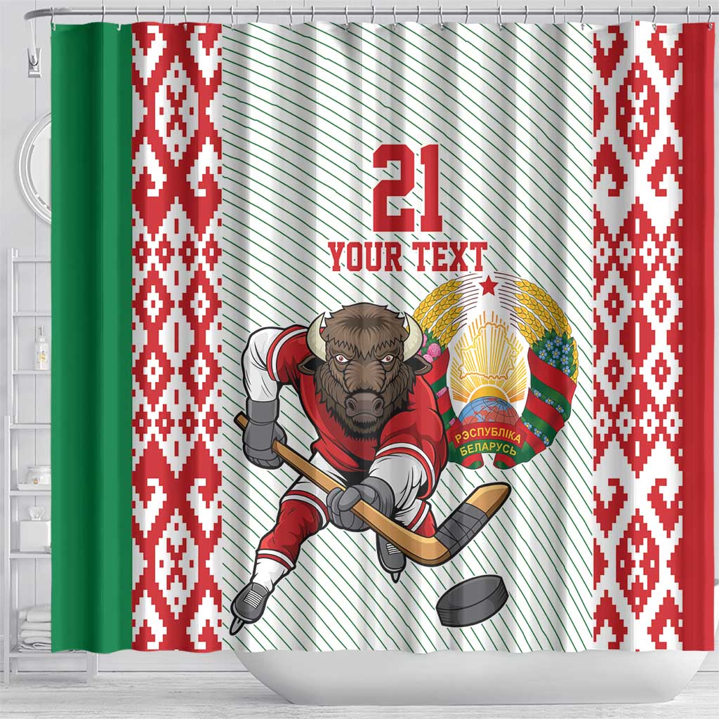 Belarus Ice Hockey Custom Shower Curtain With Bison Mascot Flag Style LT9