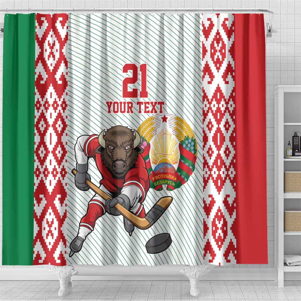 Belarus Ice Hockey Custom Shower Curtain With Bison Mascot Flag Style LT9