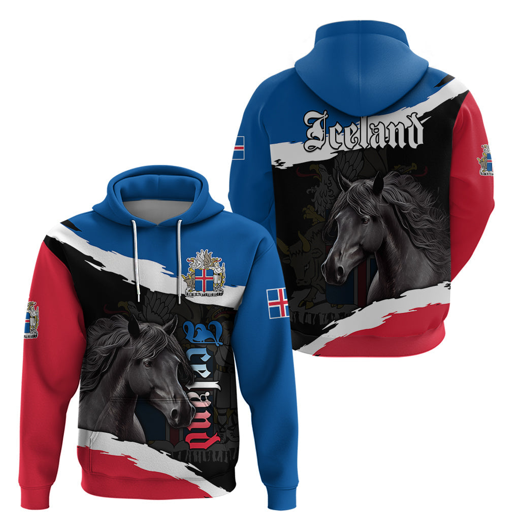 Icelandic Horse Hoodie Icelandic Coat of Arm - Black LT9