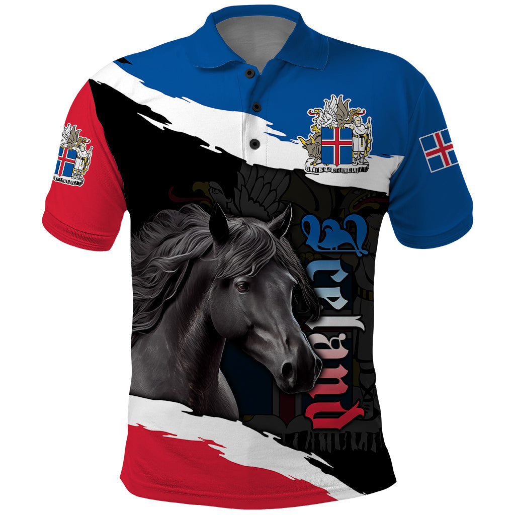 Icelandic Horse Polo Shirt Icelandic Coat of Arm Black LT9